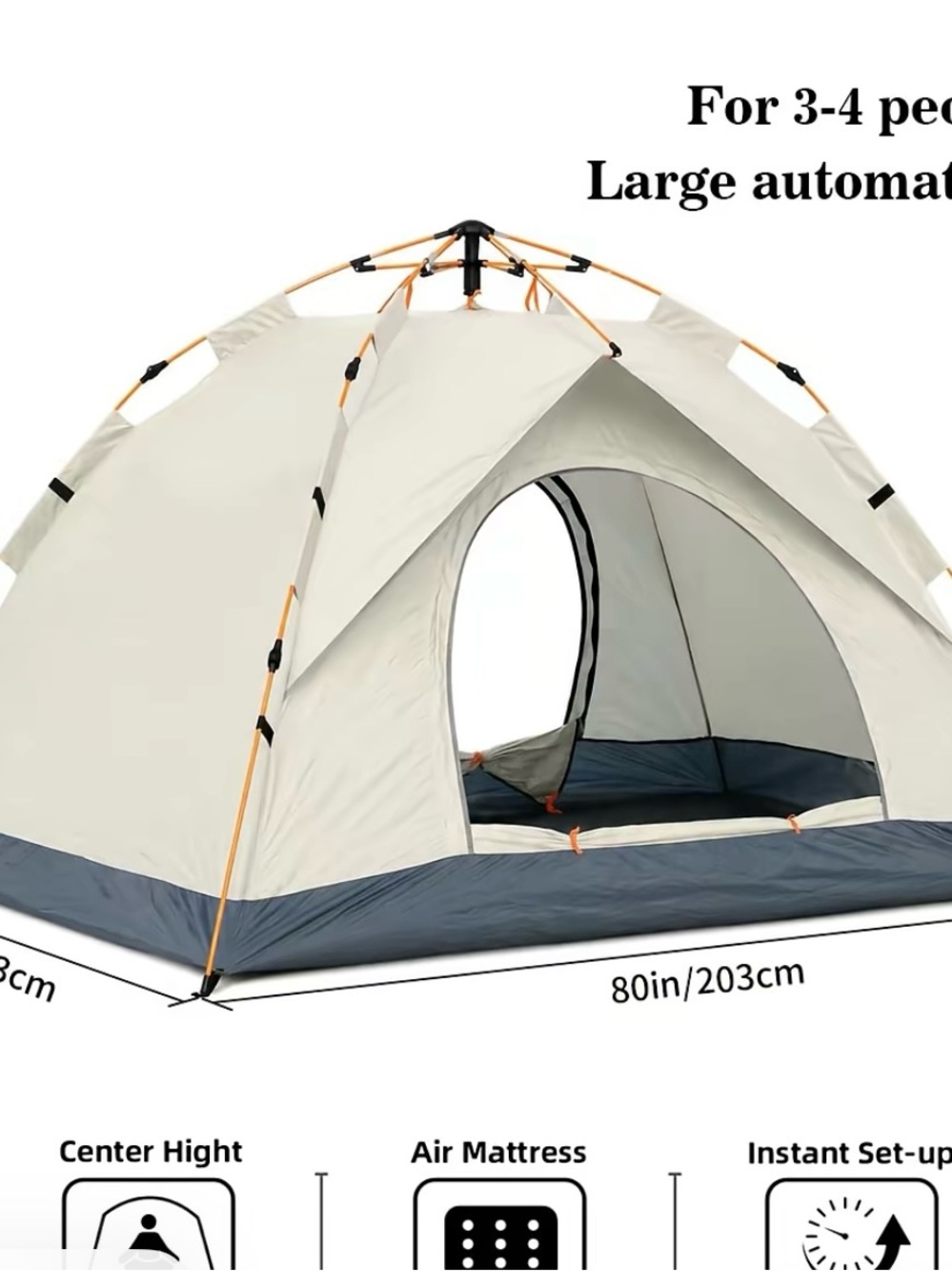 4-Person Automatic Dome Tent in Light Gray and Dark Blue